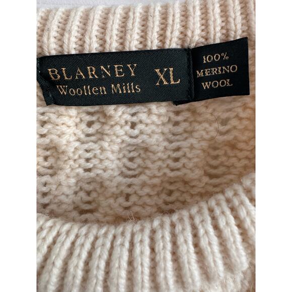 Blarney Woollen Mills Irish Aran Cable Knit Sweater 100% Merino Wool cream XL - Picture 12 of 16
